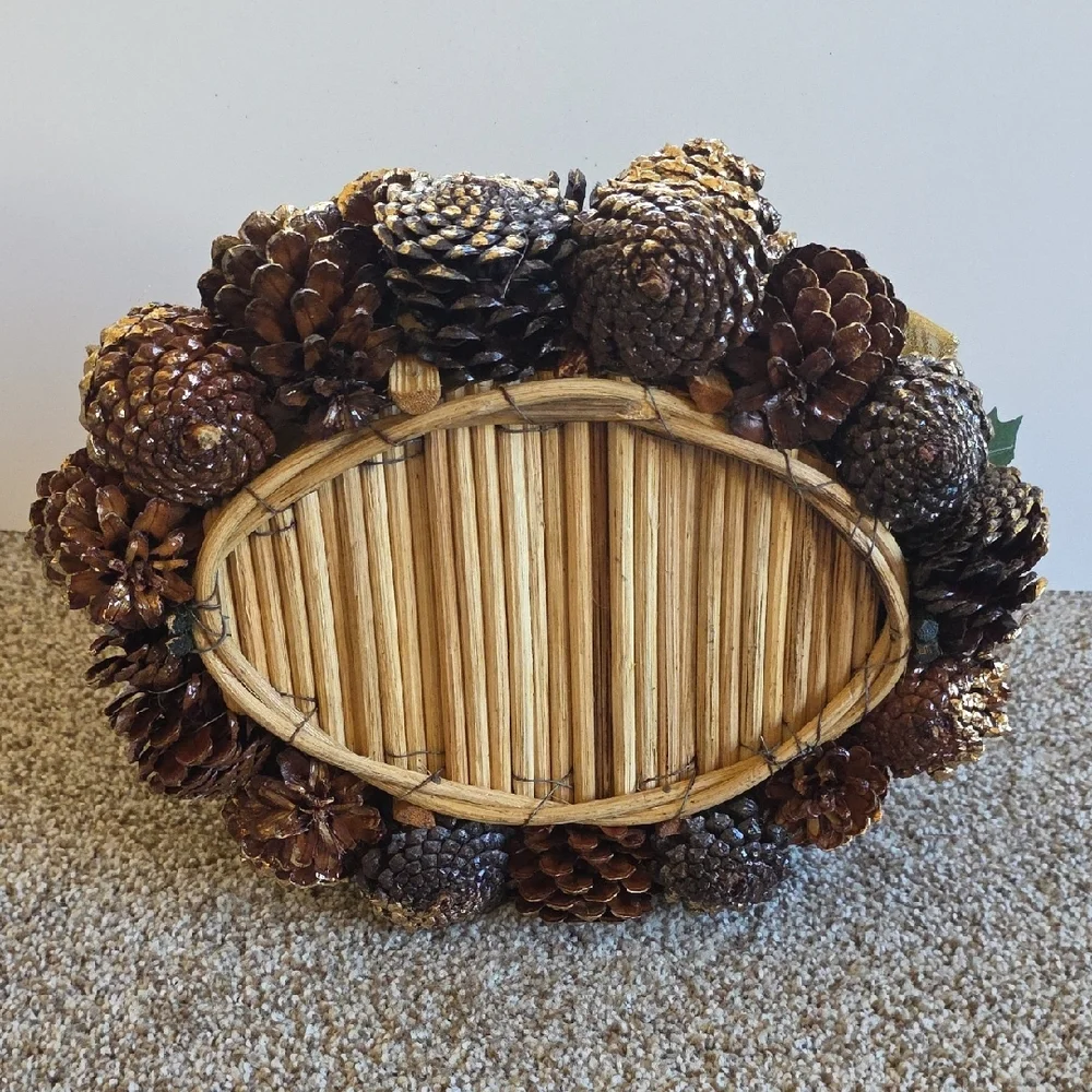 Vintage Pinecone Basket with Red And Gold Accents